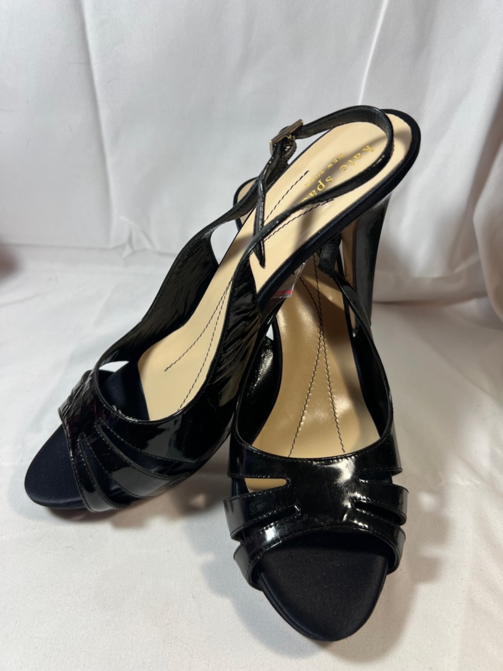 kate spade Black Patent Open-Toe Slingback Heels